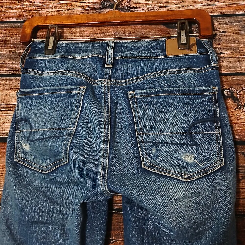 American Eagle Jeans Size 2 Short Ripped Patched Jegging Stretch Distressed - Picture 5 of 10